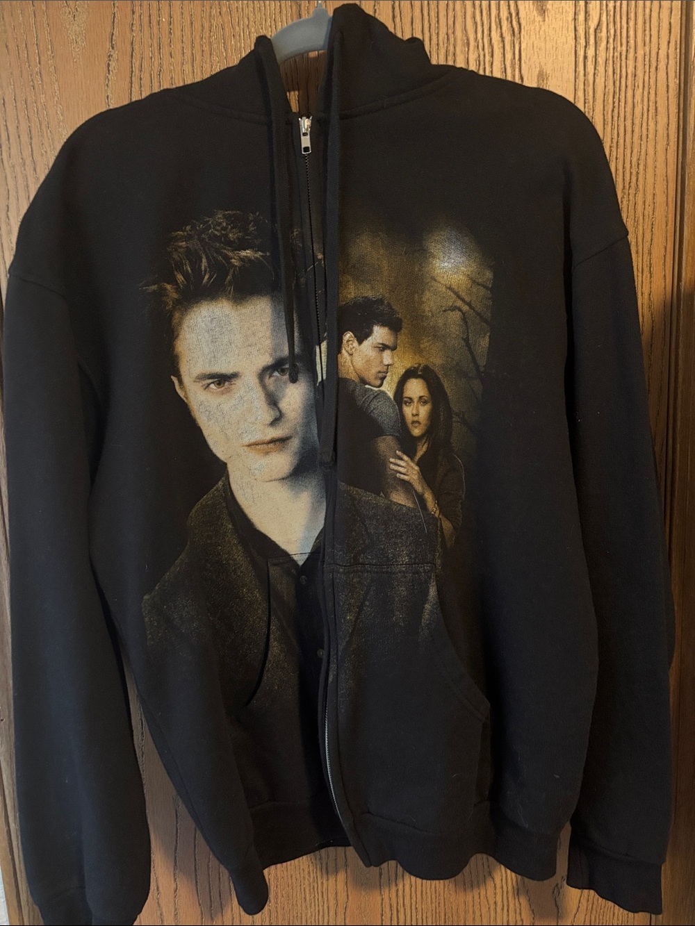 Black Zip Hoodie with Twilight Character Photo Print